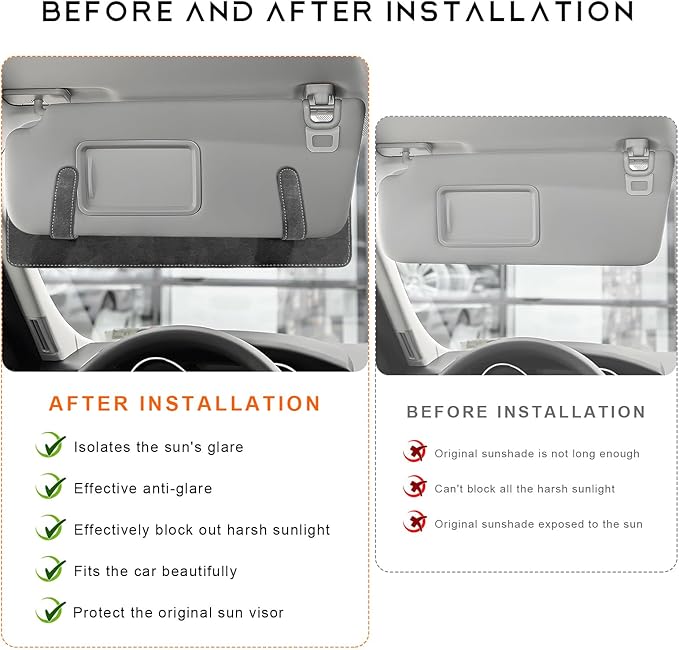 2 PCS Sun Visor Extender for Car, Anti-Glare Sunvisor Extension Shade Attachment for Safe Driving, Clip-On Sun Blocker Sunshade Extender Protect Driver Passenger from UV Rays (Dark Gray)