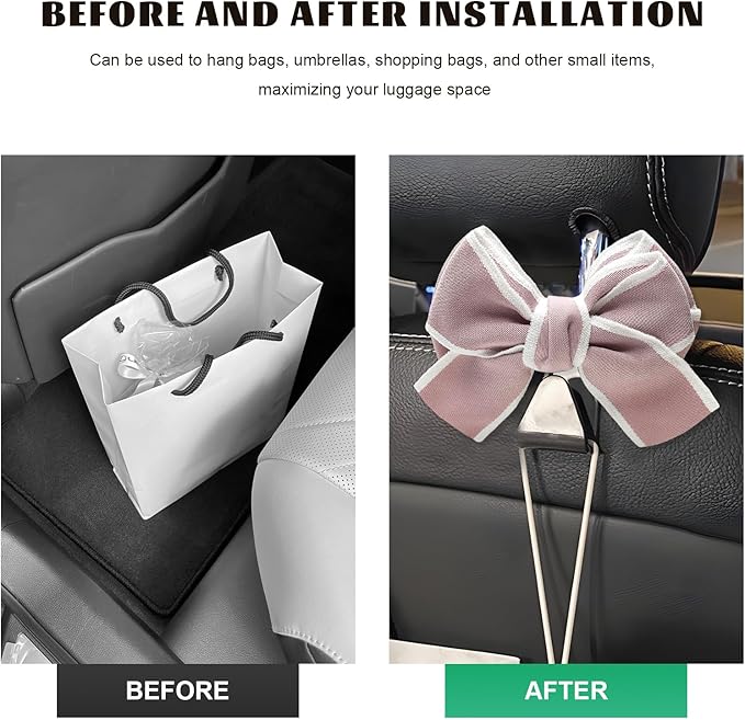2 PCS Car Seat Headrest Hooks, Adorable Bow Knot Storage Hooks Multipurpose Vehicle Headrest Organizer, Auto Seatback Bowknot Hanger Interior Decoration for Car Truck SUV (Pink)