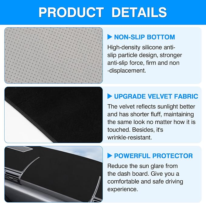 Autorder Dashboard Cover Mat for 1993 1994 1995 1996 Chevrolet Camaro Accessories Dash Cover Upgrade Velvet Dash Mat Sunshade Glare UV Rays Protector