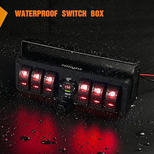 Nilight 6 Gang Rocker Switch Box 12V SPST ON Off Toggle Switches PD Type C and QC 3.0 USB Charger Voltmeter LED Light Waterproof Aluminum Mount Bracket Panel DIY Stickers for Boat Car RV Truck