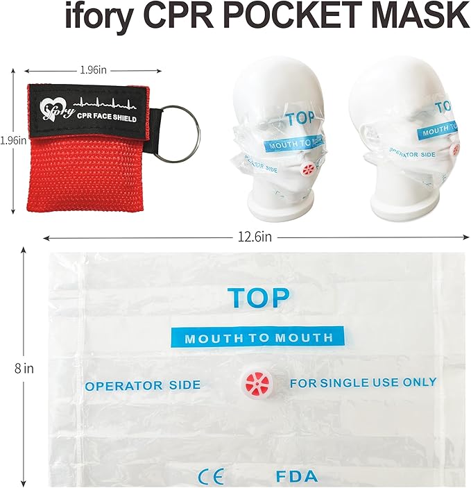 50 Packs CPR Face Shield with Keyring, CPR Pocket Mask Keychain for Emergency Kit with One Way Valve Breathing Barrier for First Aid or ADE Training