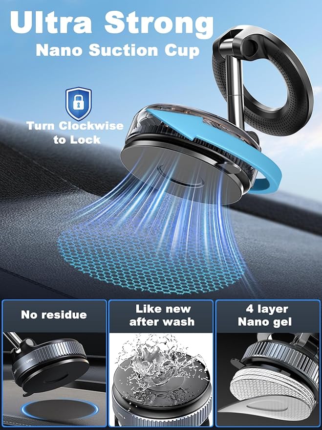 snanlen Upgraded 360° Nano Gel Vacuum Magnetic Phone Holder, Car Phone Holder for Magsafe[108+LBS Strongest Suction & 3000gf Strongest Magnetic], Car Phone Mount for Car/for iPhone 17 Pro Max White