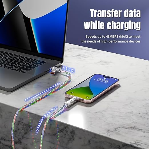Travel Essentials,Dual Type-C 4 in 1 Multi Charging Cable, 3 FT Universal Charging Cables for All Devices, 2 USB-C/Lightning/Micro USB Port, Compatible with iPhone 17 16/15 Series/Phone/Tablet,66W