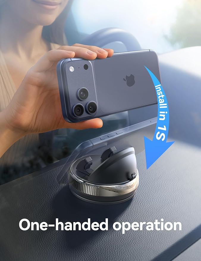 JOYROOM Car Phone Mount, [360° Rotation+Thick Case Friendly] Cell Phone Car Holder with Adjustable Spring Clip, Anti-Slip Silicone Universal Dashboard phone holder for Car for iPhone, Smartphones, GPS