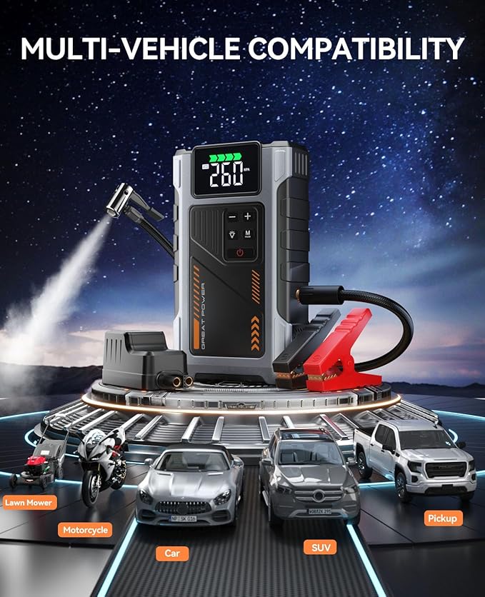 Portable Jump Starter with Air Compressor 4500A Peak with 150PSI Tire Inflator, Jump Box for 12V Car Battery Power Booster Pack (Up 8.5L Gas/7.0L Diesel Engine)