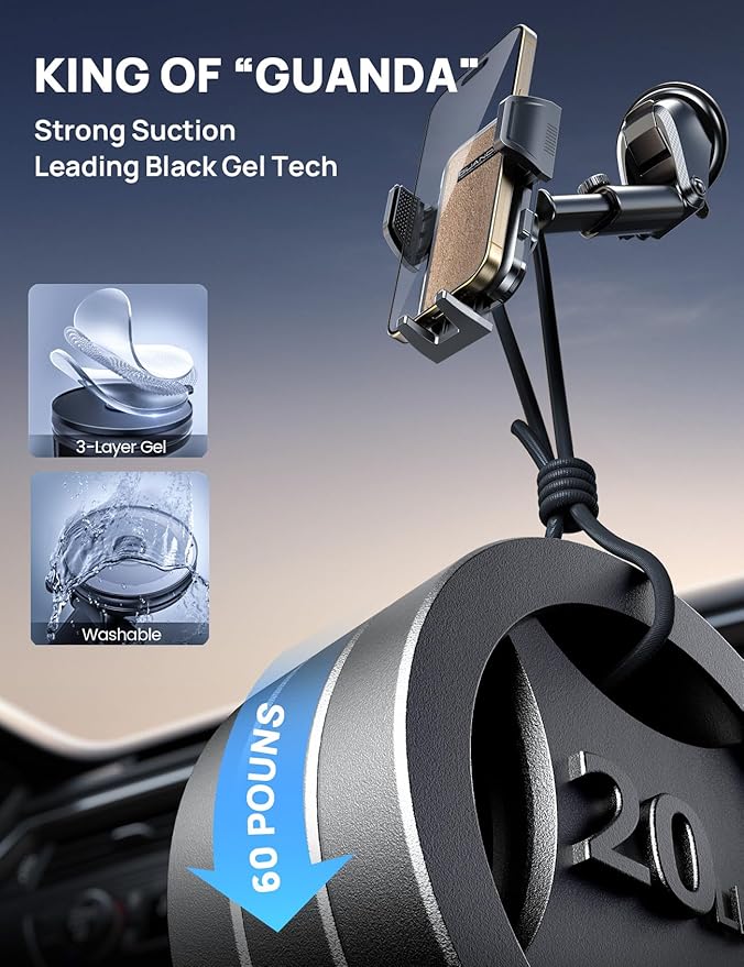 Car Phone Holder Mount [Military Grade Stable], 360° Rotatable Suction Cup Car Phone Mount for Dashboard Windshield ,Truck Cradle Stand for iPhone 17 16 15 Pro Max Samsung All Phone-2026 Upgraded
