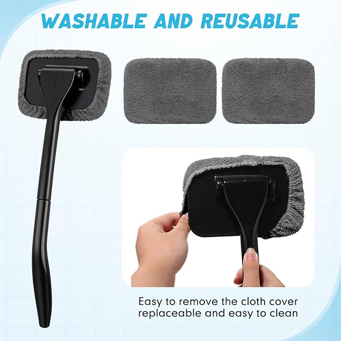FoldTier 8 Pcs Car Windshield Cleaner Tool Kit with Removable Handle, Microfiber Towel Pads, Brush, Empty Spray Bottle for Auto Glass Wiper Suvs Rvs & Home Windows(Grey)