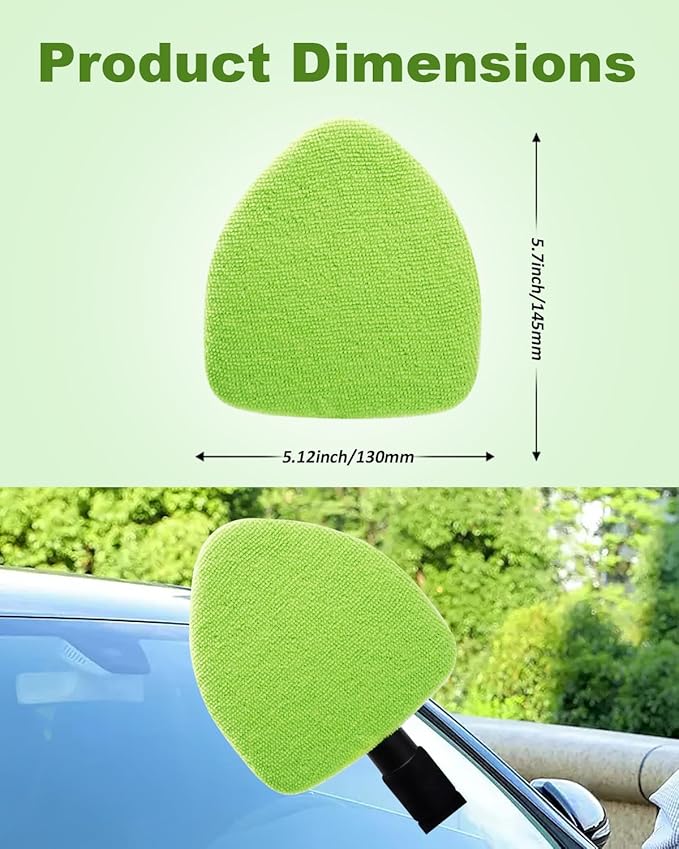 5 Pack Microfiber Pads, Replacement Heads Cover, Windshield Cleaner Tools, Washable & Reusable Triangle Pads, Fit for Window Reach Tool, Handle Not Included (Green)