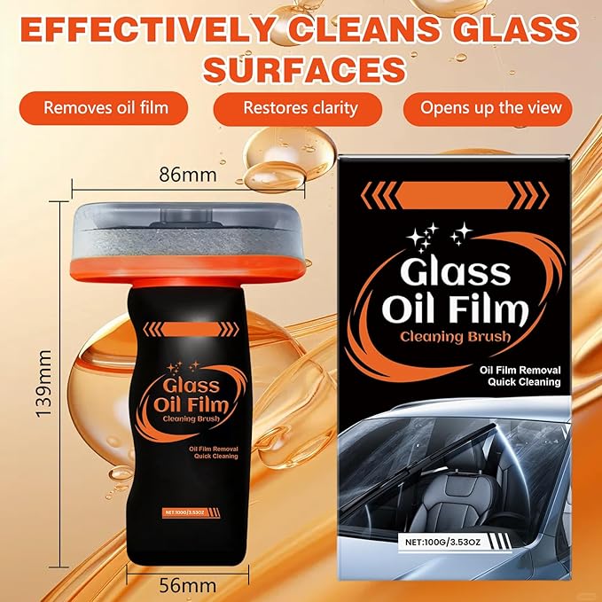 2pcs Glass Oil Film Remover for Car, Glass Emulsion Cleaner, 100ml Roll-On Glass Compound with Cleaning Board, Removes Oil Film & Smudges, Oil Film Cleaning Brush for Car Windows
