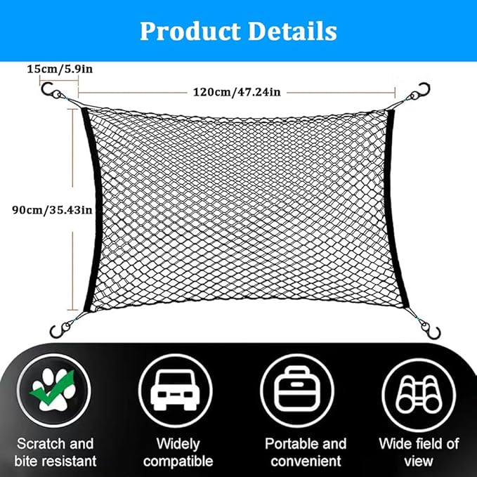 Dog Car Barrier for Mini 2-Doors/Cooper, Cooper S, Cooper SE, Dual Layer Thickened Durable Car Dog Barrier Net for Trunk and Rear Seat Travel Accessories
