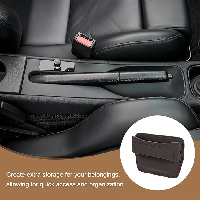 HARFINGTON Car Seat Gap Filler Organizer 11.3 x 8 x 2.2 Inch Leather Universal Car Organizer Storage Box Between Seat and Console for Phone Sunglasses Keys, Brown