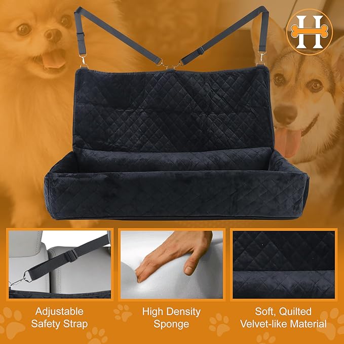 Dog Car Seat for Large Dogs Under 100LBS - Pet Booster Back Seat Bed with Safety Tethers & Storage Pocket, Removable Washable Travel Safety Car Accessory Only for Back Seat (Black)