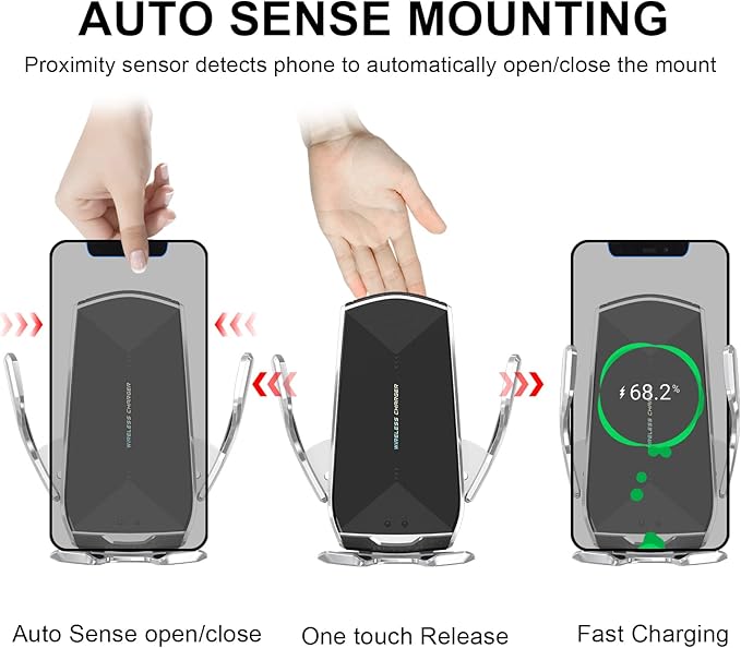 Car Phone Mount,Auto-Clamping Smart Sensor 10W Qi Fast Charging Car Front Windshield Dashboard Air Vent Phone Holder Compatible with iPhone12/12 pro max/Samsung S20/note 20 All 4.7-6.7 Inch Smartphone