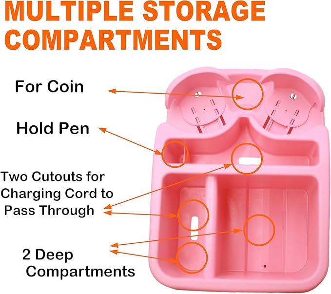 Universal Center Console Organizer for Truck Bench Seat & SUV, Truck Floor Console with Expandable Cup Holders, Fits Silverado Minivan, Stable Transmission Hump Storage Box for Car Backseat (Pink)