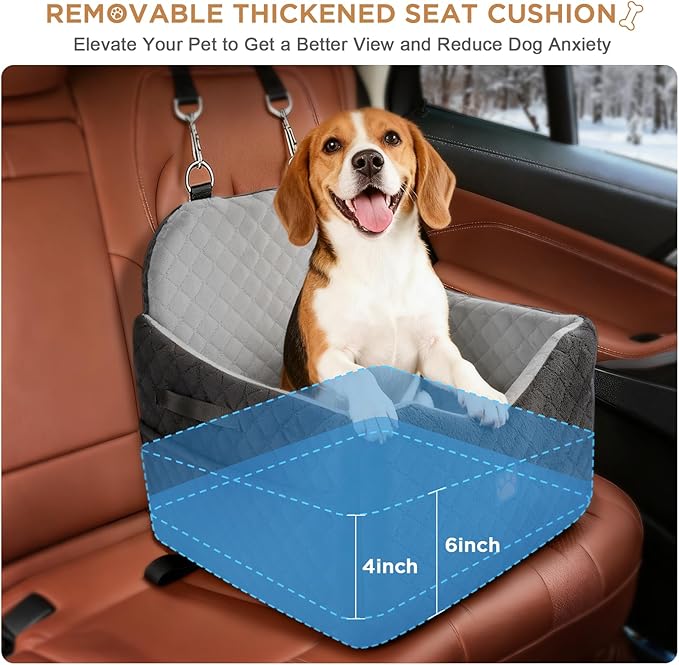Dog Car Seats for Small/Medium Dogs, Puppy Car Seat with Thick Cushion, Detachable Washable Dog Carseat with Storage Pockets for Dogs Up to 35lbs (Grey)