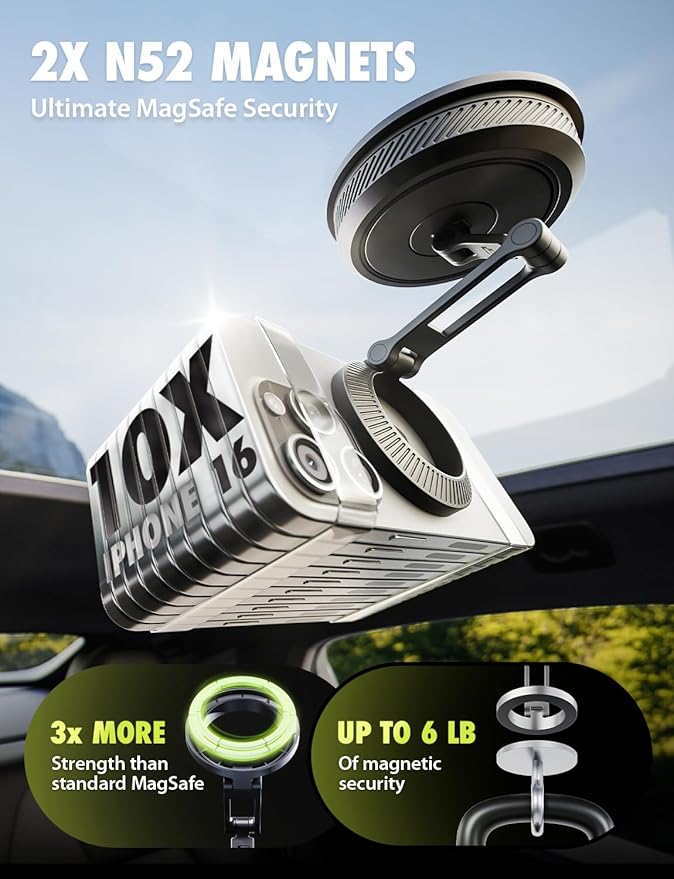 Bracketron MagAlign AIR Magnetic Suction Cup Car Phone Mount – 3-in-1 Dash, Window & Display Mount with Ultra Strong Magnets, MagSafe Phone Holders for Your Car for iPhone 17 16 15 14 13 12