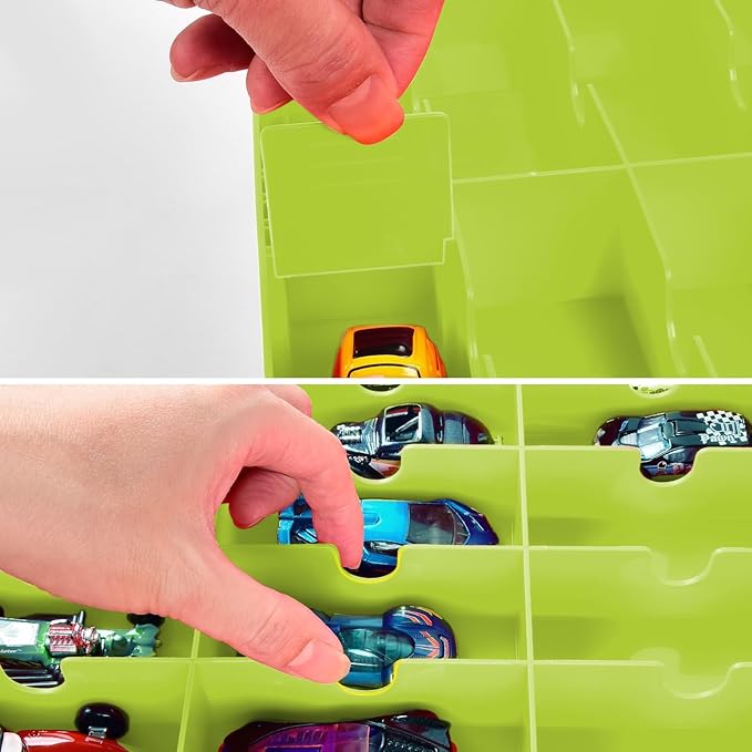 FULLCASE Toys Organizer Storage Compatible with Hot Wheels Car, Container for Matchbox Cars, Mini Toy, Small Dolls, Double Sided Carrying Box for Hotwheels - 48 Compartments (Case Only) Green