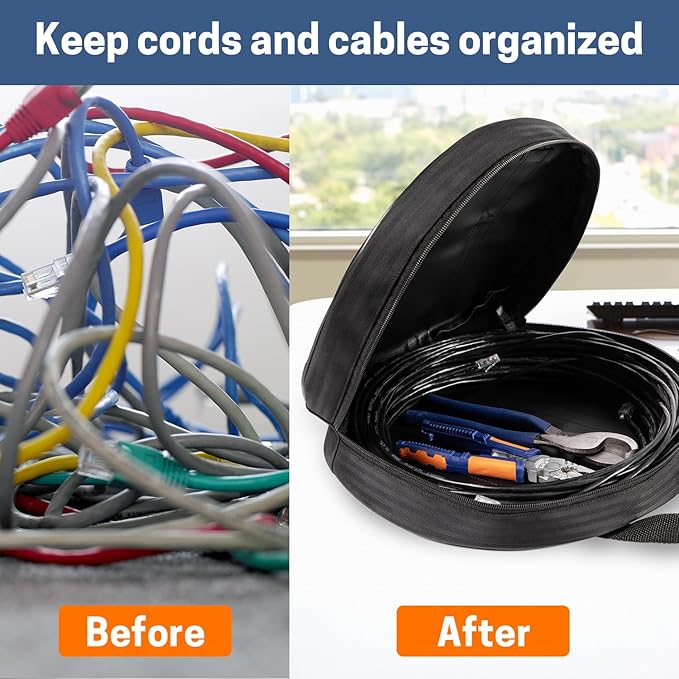 14 Inch Jumper Cable Bag,Tools Cable Bag, Cable Storage Organizer With Exterior Pocket For EV Charging Cables for Electric Vehicles,Extension Cables