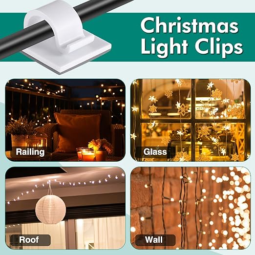 Namalu 240 Pcs Cable Clips Outdoor Wire Clip Adhesive Cable Hook Cord Organizer Holder R Shape Christmas Light Clip for Desk Wall Cable Management String Lights Fairy Light Decoration(White, Medium)