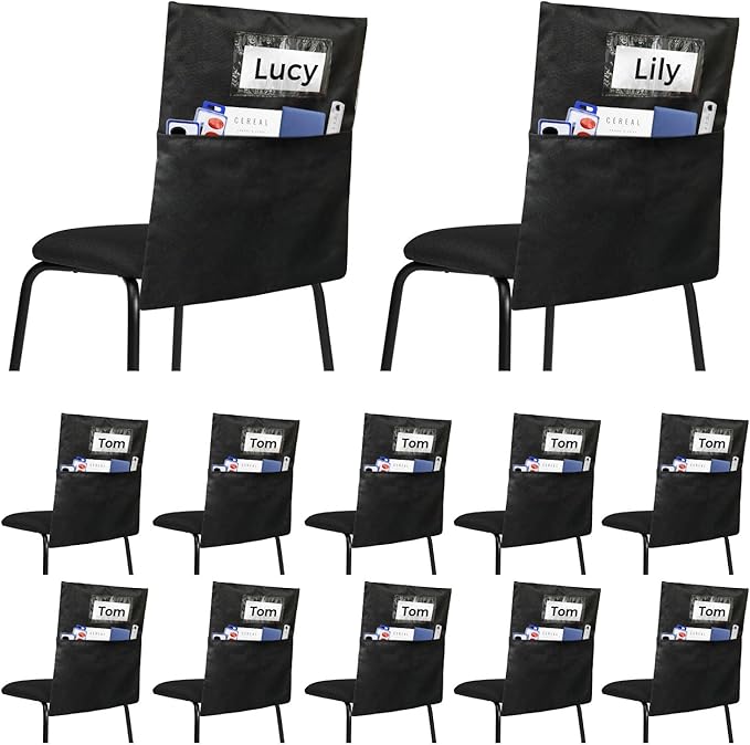 12 Pack Chair Pockets for Classrooms - Seat Sacks Organizer for K-2 Students, Durable Fabric Storage Pockets for School Supplies & Books