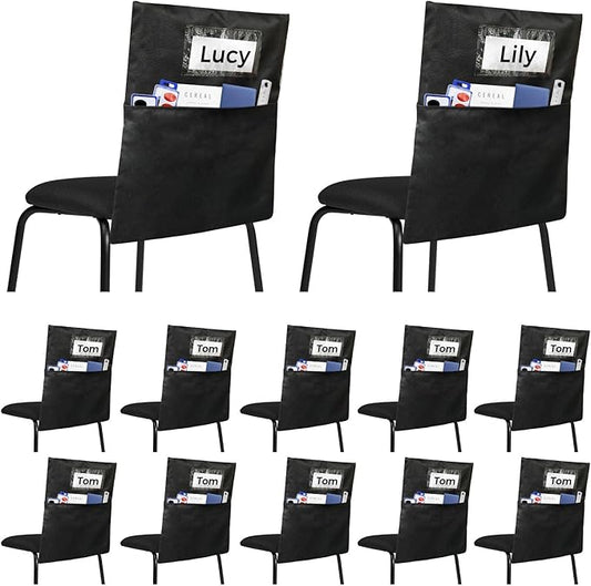 12 Pack Chair Pockets for Classrooms - Seat Sacks Organizer for K-2 Students, Durable Fabric Storage Pockets for School Supplies & Books