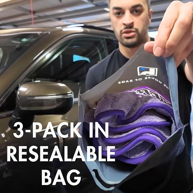 The Diva Rinseless V2 Car Drying Towel-16x20 inches, 1200 GSM Microfiber Twist Loop, Premium Korean Quality, Suede Edge Towel for Auto Detailing, Paint Safe, Purple - 3 Pack