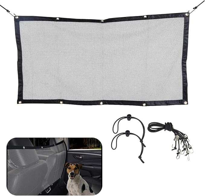 VaygWay Dog Car Travel Net Barrier for Pets - Premium Quality Safety Back Seat Mesh Net Barrier for Pets- Car Divider Net with Adjusting Rope and Hook- Perfect for Car SUV Pickup