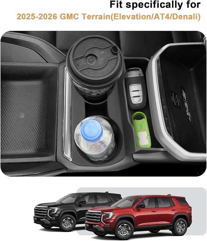 ECOZEN 2026 Terrain Center Console Organizer - Integrated Molding Silicone Cup Holder Insert + Center Console Organizer for 2025-2026 Terrain(Elevation/AT4/Denali) Accessories - Anti-Scratch