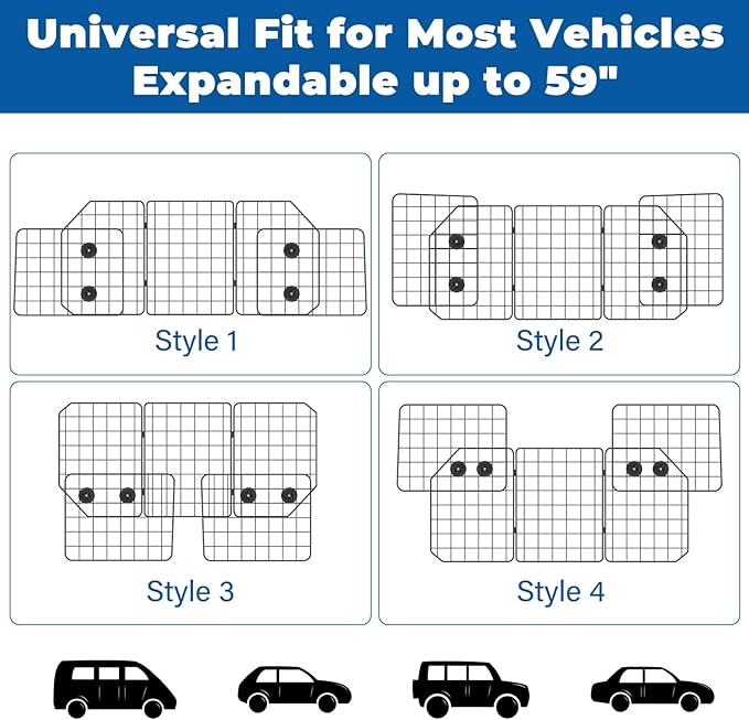 OUSHENG Car Dog Barrier for SUV, Adjustable Pet Divider Gate for Trunk Cargo Area, Universal-Fit Back Seat Heavy-Duty Wire Mesh Dogs Separator Guard Net, Vehicles Safety Travel Accessories
