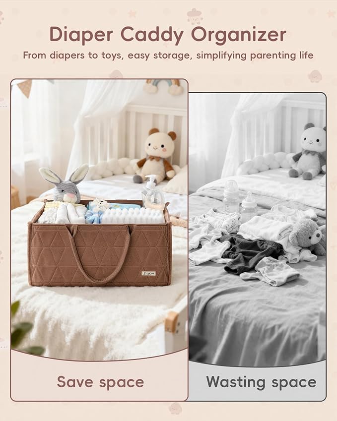 Diaper Caddy Organizer, Quilted Caddy Organizer with Handle, Car Caddy Organizer For Diaper and Wipes, Nursery Storage Basket, Baby Shower Gifts, Registry Search, Newborn Essentials Must Have