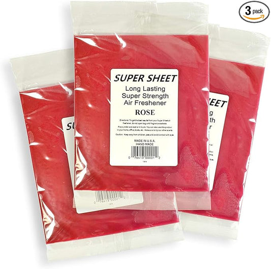 Super Sheet Large (8"x7") Under Seat Car Air Freshener, 3-PACK (Rose)