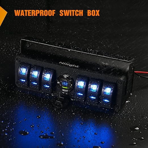 Nilight 6 Gang Rocker Switch Box 12V SPST ON Off PD Type C and USB Charger Voltmeter Waterproof Aluminum Panel Night Glow Stickers for Boats Cars RVs Trucks