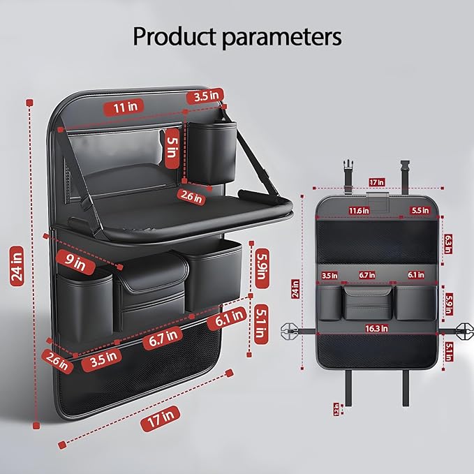 Universal Foldable Car Backseat Organizer with Table Tray, Car Seat Back Protector with Touch Screen Phone Holder, Premium Leather Kick Mats with Storage Pockets Tissue Holder (Black)