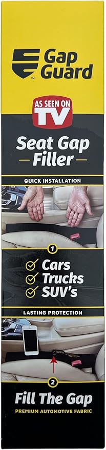 Patented Car Seat Gap Filler and Insert - As Seen On TV - Block The Gap Between The Seat and Center Console - Universal Fit Car Truck SUV - Set of 2 (Black Fabric)
