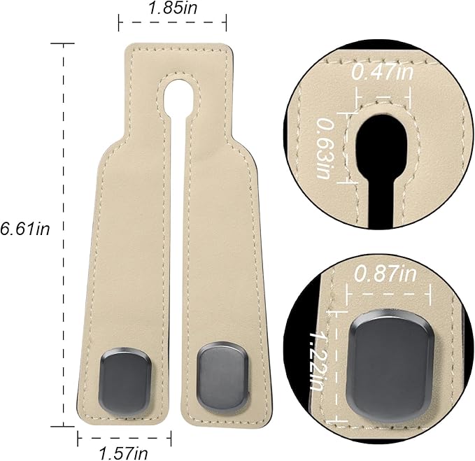 Car Seat Hooks for Headrest, Car Purse Hook & Back Storage Hook, Zinc Alloy & Suede Material Heavy Duty Car Hooks for Purses and Bags,Universal Fit for Most Vehicles(Beige-2 Pack)