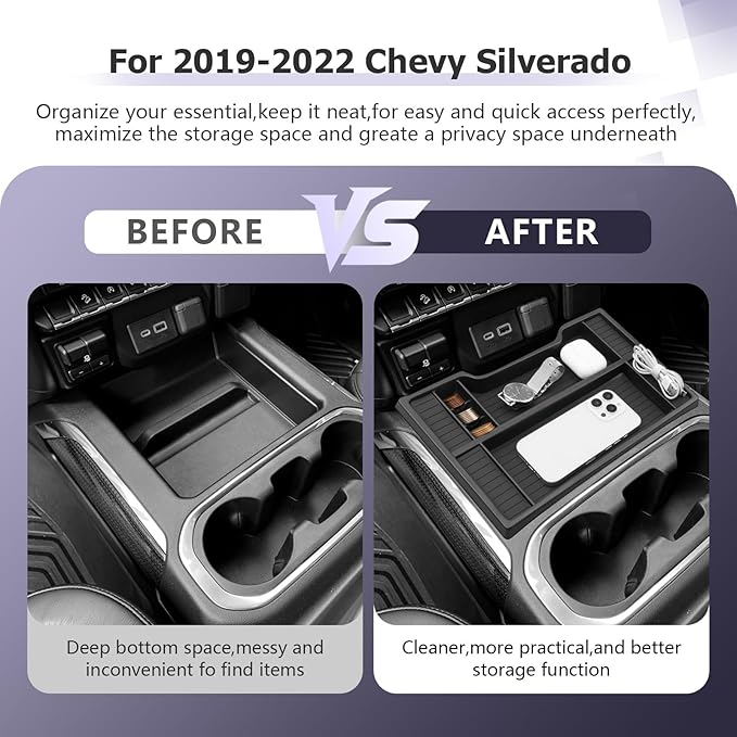 LUWU Center Console Organizer Compatible with 2019-2022 Chevy Silverado/GMC Sierra 1500 & 2020-2023 Chevy Silverado/Sierra 2500HD 3500HD Accessories Black (ONLY for Full Console w/Bucket Seat)