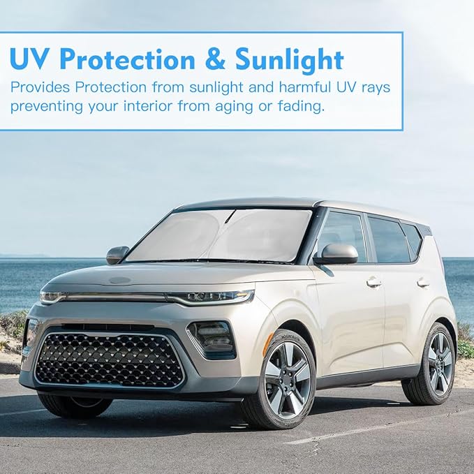 Custom Fit Kia Soul Sun Shade Windshield Sunshade Window Cover, Front Window Shade Sun Visor for Kia Soul 2010-2026, 4 Layers UV Protector Foldable Car Accessories Shield Shade