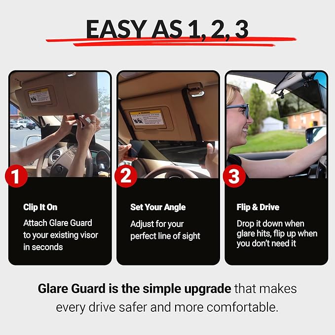 Glare Guard Professional-Grade Polarized Sun Visor Extender – Anti-Glare Sun Glare Blocker for Car Windshields, Adjustable Clip-On UV400 Tinted Visor Extension for Cars, Trucks & SUVs