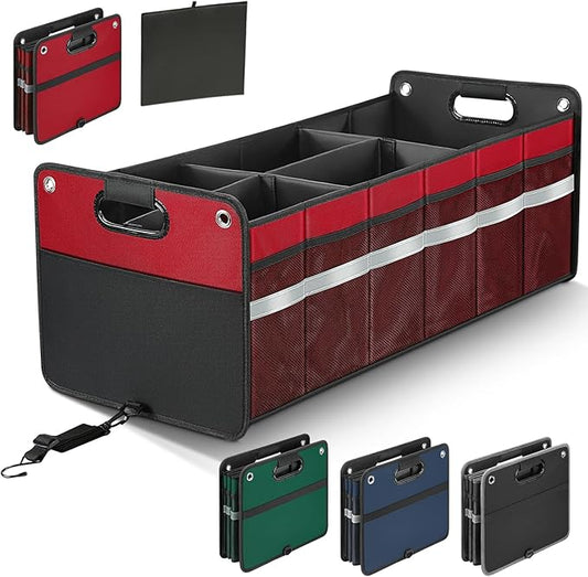 Car Trunk Organizer, Car Storage Organizer, Collapsible Multi Compartment for Car, Suv, Sedan, Truck, 100L, Extra Larger (Red, 100L)