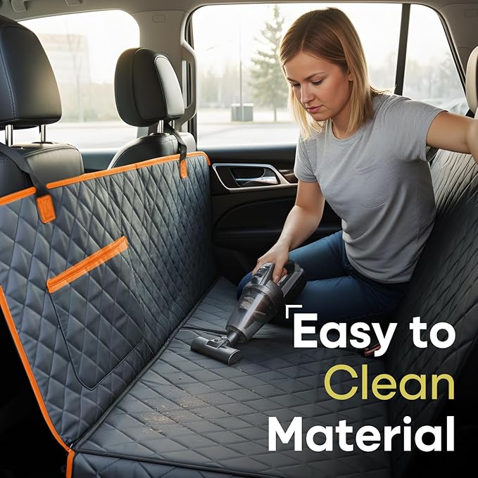 Jubily Dog Car Seat Cover for Back Seat, 100% Waterproof 600D Oxford Cloth Non-Slip Car Seat Protector, Universal Fit Pet Seat Cushion with Storage Pocket, Safety Ropes & Leash (Orange Edge)