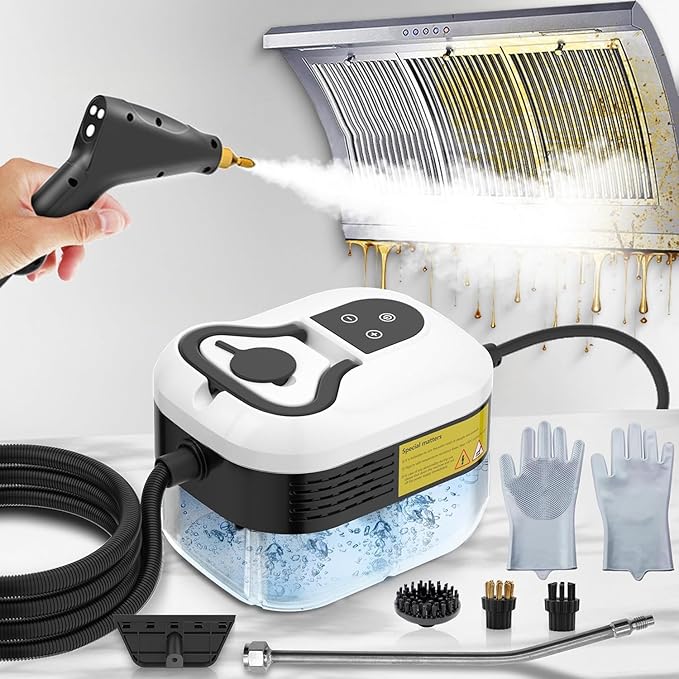 2500W Steam Cleaner for Home Use, 6-level Speed Adjustable Handle, 1.2L Handheld Car Steam Cleaner for Home Car Kitchen Furniture Floor, High Pressure Steam Machine with 4 Brush Heads White
