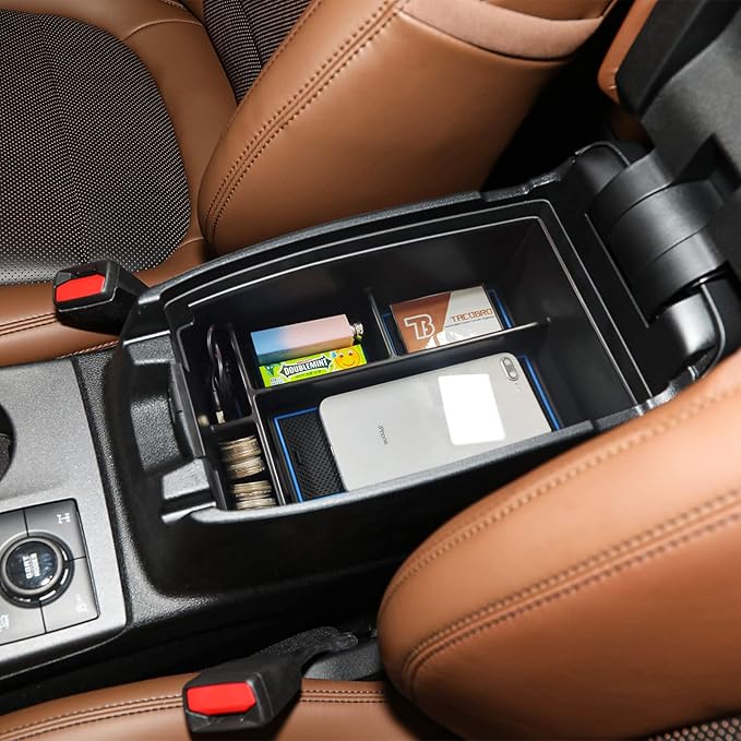 TACORBO Center Console Organizer Compatible with Ford Escape 2020-2025 2026 and 2021-2024 2025 2026 Bronco Sport Accessories, CX430 4-Door Insert Tray, Armrest Secondary Storage Box, Blue Trim