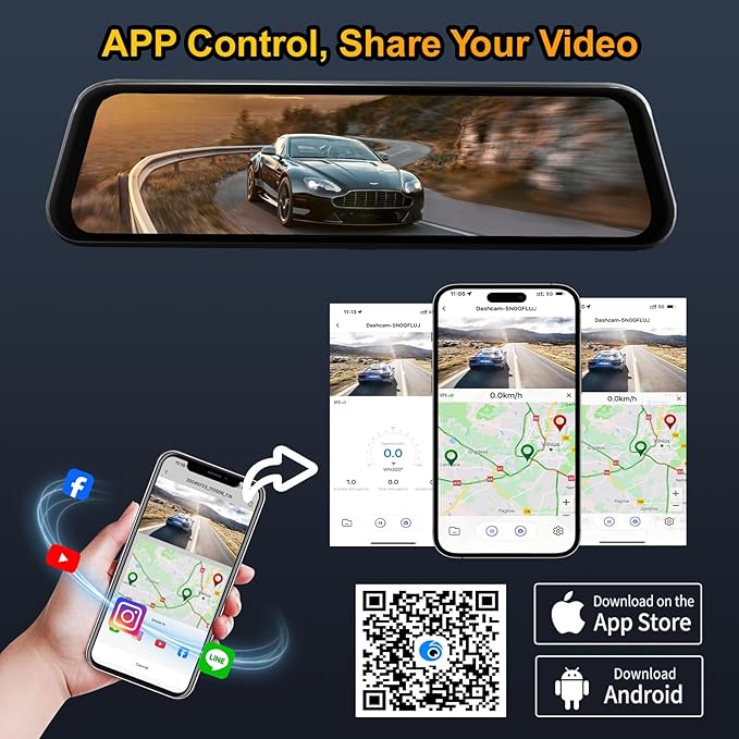 3 Channel Mirror Dash Cam with 4K+Inside 1080P+ 1080P 10 Inch Triple Rearview Mirror Camera, Night Vision, G-Sensor, Reverse Assist, Metal Backplate, Easy User Interface, High Temperature Resistant