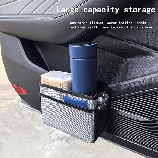 Car Trash Can, Foldable Multifunctional Hanging Storage Box Trash Can with a Roll of Garbage Bag, Multi Pocket Design Suitable for Car, Home and Office (red)