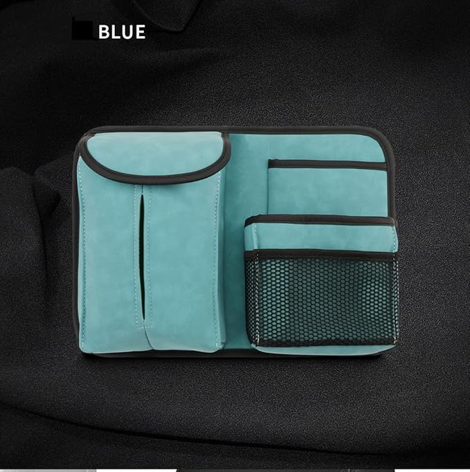 JEYODA Car Seat Back Organizer Large Capacity Car Seat Back Storage Bag with Hook Suede Car Tissue Box (Blue)