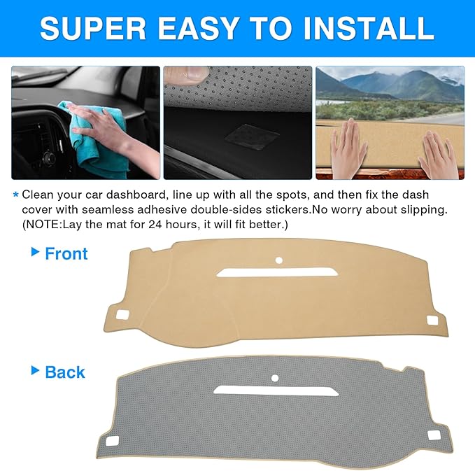 Autorder Beige Dashboard Cover Mat for 2007-2013 Chevy Chevrolet Silverado Sierra, 2007-2014 Chevy Tahoe Suburban Denali Avalanche & GMC Yukon/XL & Only One Glove Box Accessories Polyester Dash Cover