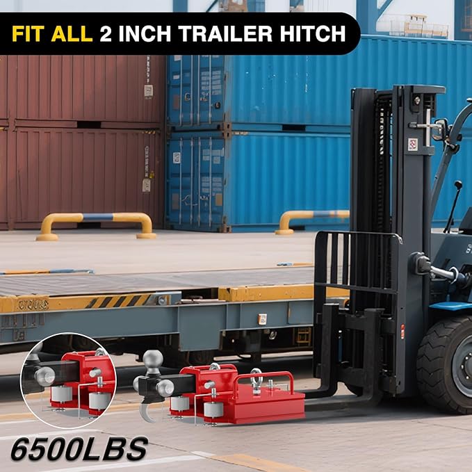 Nilight Forklift Trailer Hitch Attachment Fits 2 Inch Receiver 6500 LBS Capacity Clamp on Dual Pallet Forks Forklift Tow Hitch Attachment Universal Forklift Ball Hitch Mount Trailer Towing Adapter