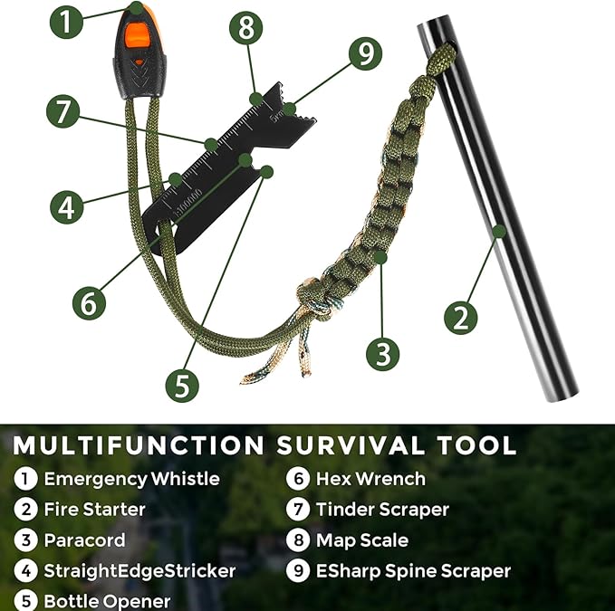 4 Pack Ferro Rod Fire Starter Flint Survival Tool Flint and Steel Fire Starter Kit 6-in-1, Portable Ferro Rod Striker with Paracord Handlead for Campfires Survival Emergency Kit