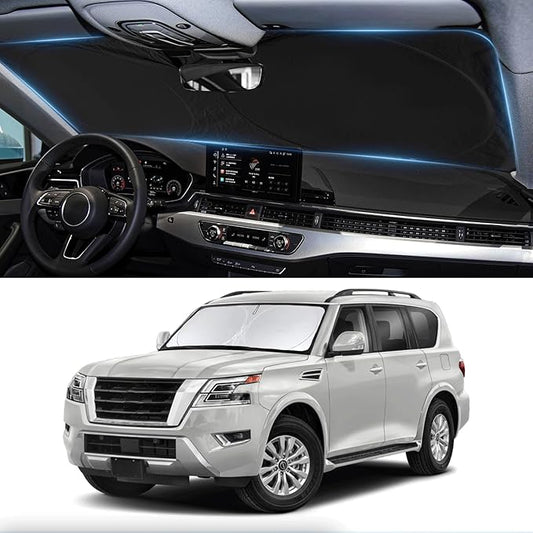 Custom Fit Armada Windshield Sunshade for 2017-2024 2025 Nissan Armada Accessories Front Window Car Shades Shield Cover for Windshield 210T Silver Coating Sun Visor Protector Reflector Blocks UV