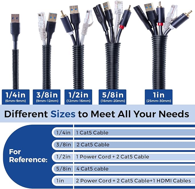 10ft 3/8inch Cable Management, White Wire Loom Tubing Cord Protector, Cable Sleeve Wire Wrap, Cord Wrap for Computer Cord Organizer, Office, Home, ect
